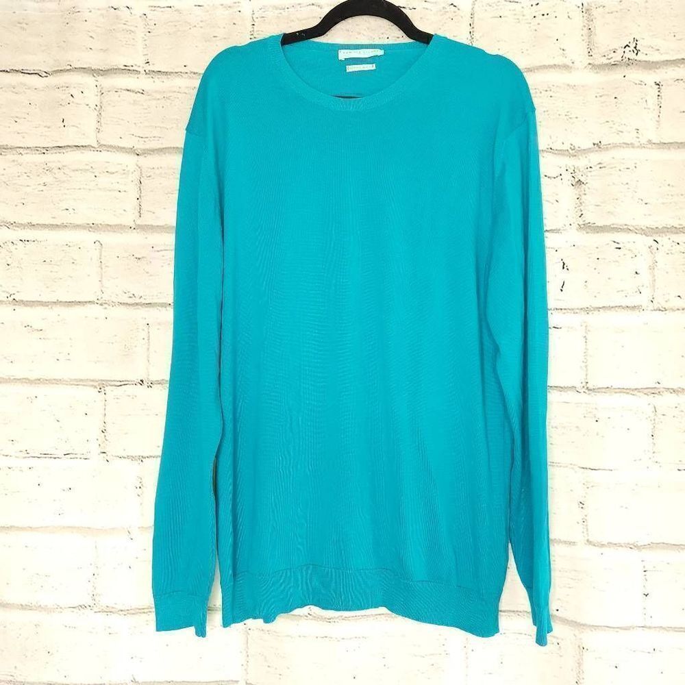 Daniele Fiesoli Crewneck Pullover Long Sleeve Cotton Sweater Blue Green Teal XL
